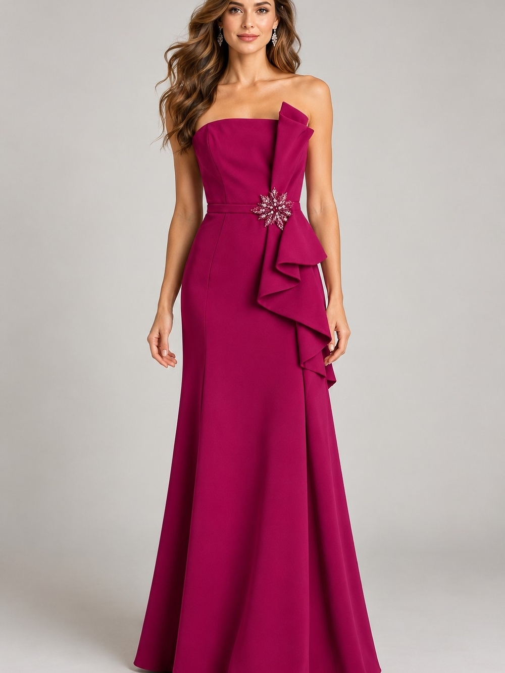 NWT Rene Ruiz Strapless Ruffle Bow Formal Gown Berry Size 2